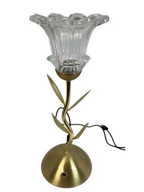Glass Flower USB Table Lamp With Brass Base & Leaf Design
